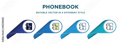 phonebook icon in 4 different styles such as filled, color, glyph, colorful, lineal color. set of   vector for web, mobile, ui