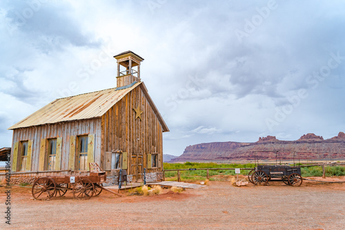 old wooden farm house in the desert photo