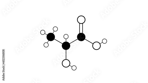 lactic acid molecule, structural chemical formula, ball-and-stick model, isolated image Milk acid