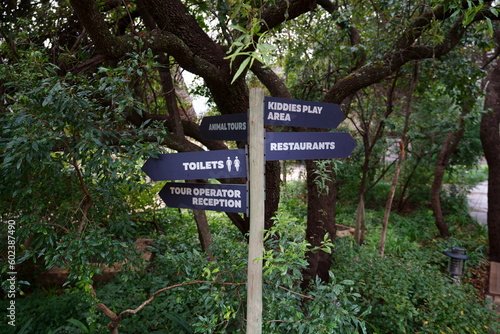 Sign post at a nature reserve with directions to different parts of the park