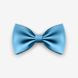 Vector 3d Realistic Blue Bow Tie Icon Closeup Isolated on White Background. Silk Glossy Bowtie, Tie Gentleman. Mockup, Design Template. Bow tie for Man. Mens Fashion, Fathers Day Holiday