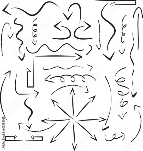 different drawing of arrows, resizable, isolated on white background