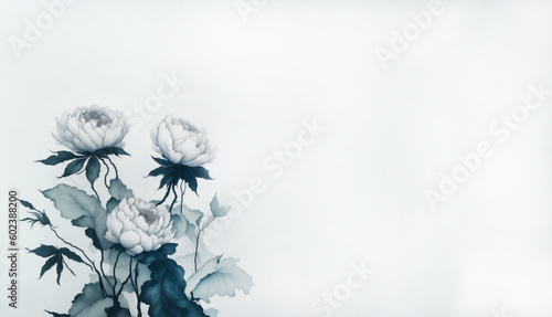 Fototapeta Naklejka Na Ścianę i Meble -  Muted Chinese ink painting of peony flower illustration created with generative AI technology