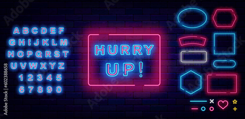 Hurry up neon label. Limited shopping offer. Special marketing. Luminous shopping design. Vector illustration