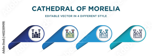 cathedral of morelia icon in 4 different styles such as filled, color, glyph, colorful, lineal color. set of   vector for web, mobile, ui