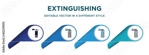 extinguishing icon in 4 different styles such as filled, color, glyph, colorful, lineal color. set of   vector for web, mobile, ui