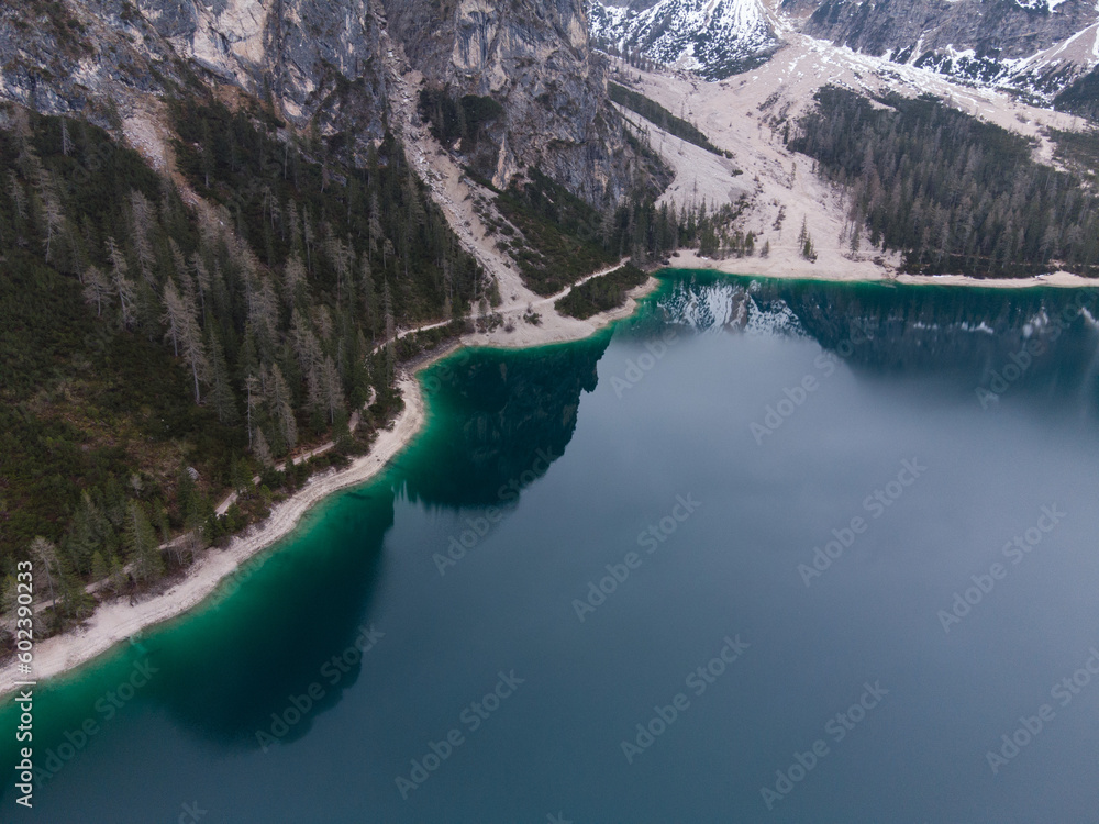 Lago di Braies Emerald lake in Italy South Tyroll