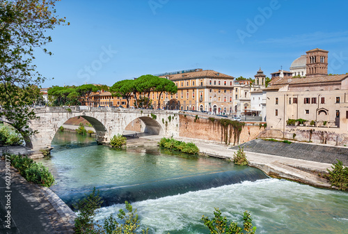 Quadro em tela View of Ponte Cestius in Rome