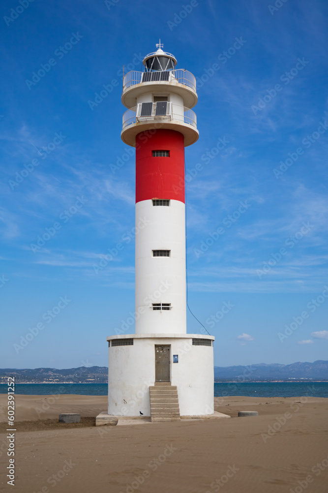 View of the Far del Fangar lighthouse, Delta de l'Ebre, Catalunya, Spain