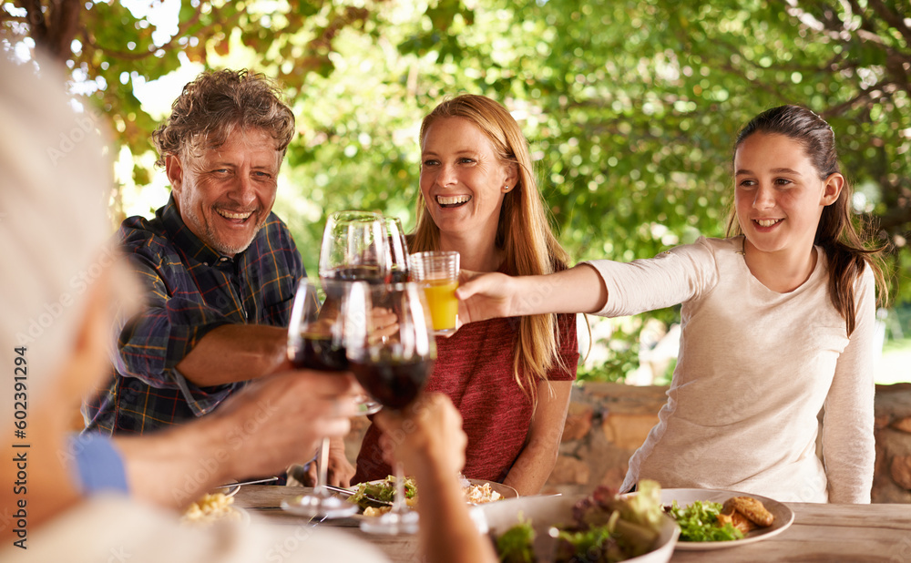 Family, group and wine glass for toast at table for celebration, food or friends at lunch event. Men, women or smile together to celebrate with alcohol, glasses or solidarity at party, dinner or home Family, group and wine glass for toast at table for celebration, food or friends at lunch event. Men, women or smile together to celebrate with alcohol, glasses or solidarity at party, dinner or home