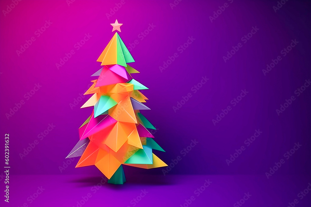 Bright Christmas tree on the lilac backgrund, copyspace, Christmas greeting card. Generative AI Bright Christmas tree on the lilac backgrund, copyspace, Christmas greeting card. Generative AI