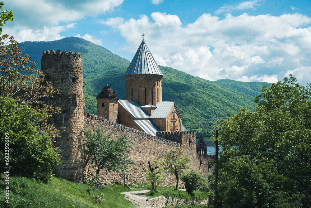 Ananuri fortress complex with medieval orthodox church in Georgia. Ananuri Castle on the Aragvi river