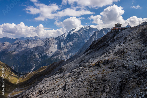 Mountain scenic road Stelvio Pass in Alps