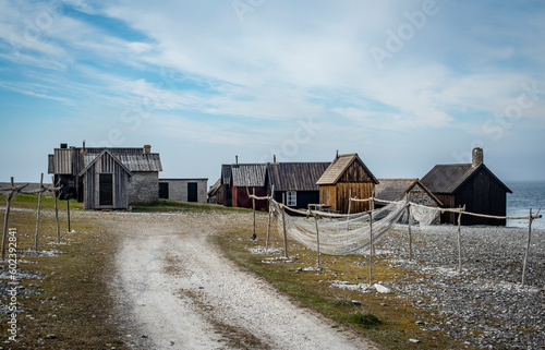 Old fishing cottages on the island of Gotland,Sweden