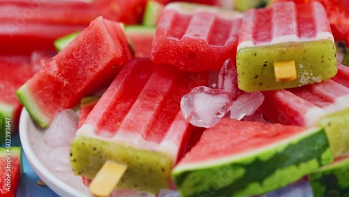 Homemade watermelon popsicles. Summer food concept.