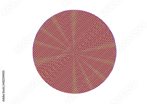 interessante kreisfigur mit vielen konzentrischen ringen schraffuren  und  strukturierten sektoren in den farben blau, rot und gelb schillernd, modern art,
