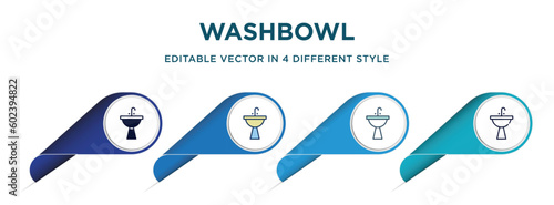 washbowl icon in 4 different styles such as filled, color, glyph, colorful, lineal color. set of   vector for web, mobile, ui