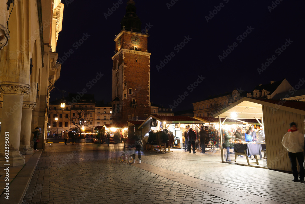 Krakow Market with the Town hall tower. Krakow, Poland, Europe.