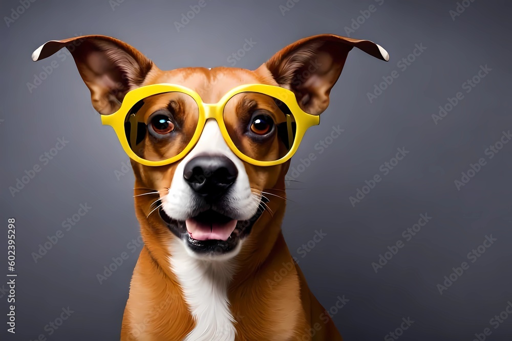 schlauer Hund mit Sonnenbrille Brille und Copy space schlauer Hund mit Sonnenbrille Brille und Copy space