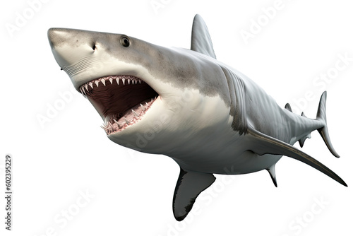 Great white Shark the famous predator in the ocean isolated on white background  marine animal  clip art  diversity of animals  with Generative AI.