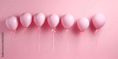 Pink balloons with a pink ribbon on a pink background