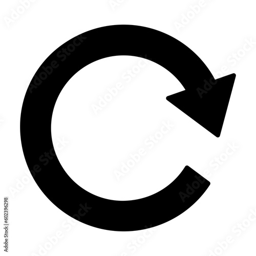 Black replay or reload arrow glyphs flat design icon, simple round turn workflow silhouette interface infographic concept element for app ui ux logo web button isolated on white background