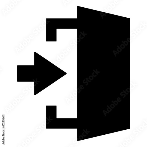 Black single exit entry in arrow icon, signin login file share import export, simple flat design concept vector for app ads web banner button ui ux interface elements isolated on white background