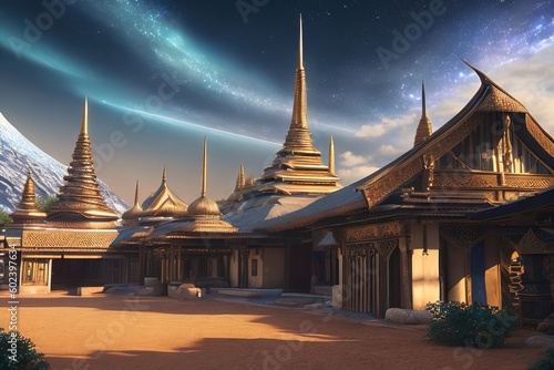Village in galaxy, metalic build thai arabic oriental style