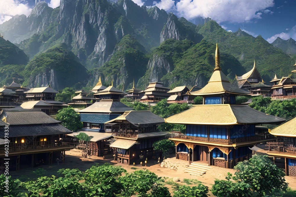 Village in galaxy, metalic build thai arabic oriental style