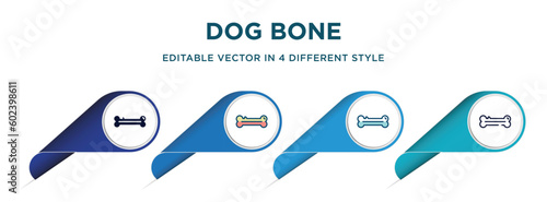 dog bone icon in 4 different styles such as filled, color, glyph, colorful, lineal color. set of vector for web, mobile, ui