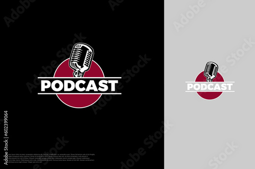 Audio microphone podcast icon illustration, application, studio, radio, broadcasting, user interface, concept logo