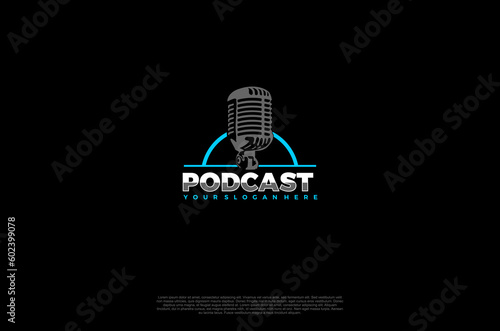 Audio microphone podcast icon illustration, application, studio, radio, broadcasting, user interface, concept logo