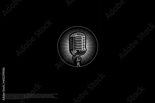 Audio microphone podcast icon illustration, application, studio, radio, broadcasting, user interface, concept logo