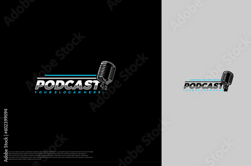 Audio microphone podcast icon illustration, application, studio, radio, broadcasting, user interface, concept logo