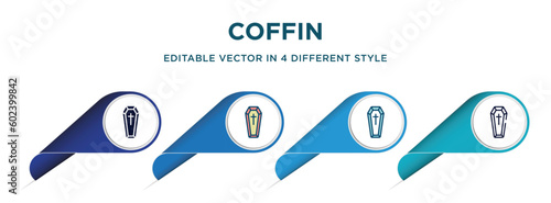coffin icon in 4 different styles such as filled, color, glyph, colorful, lineal color. set of   vector for web, mobile, ui