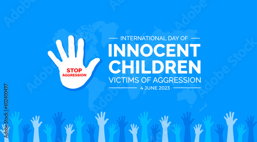 International Day of Innocent Children Victims of Aggression background or banner design template blue and white color unique hand shape.