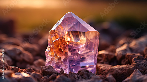 Uncut Ametrine crystal. Gem close up photography. Generative AI photo
