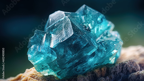 Close up of Apatite crystal. Raw gemstone in nature. Generative AI photo