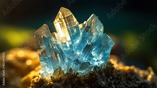 Close up of a raw gemstone. Aquamarine crystal. Generative AI