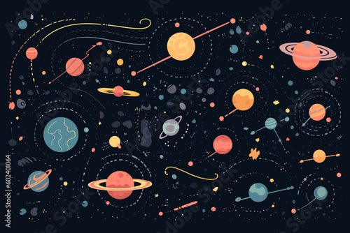 Slika na platnu Doodle inspired Galactic map, cartoon sticker, sketch, vector, Illustration