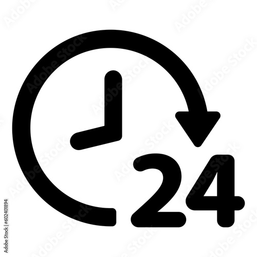 Black single round up to 24 hours customer service icon, simple 24hour helpline assistance flat design pictogram for app ads web banner button ui ux interface elements isolated on white background