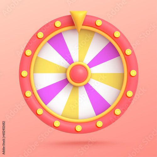 Vector 3d icon isolated on red background. Game icon. Wheel of fortune, roulette. Vector illustration for postcard, icons, poster, banner, web, design, arts. 