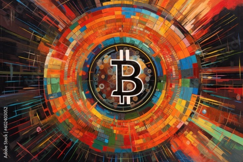 A dynamic  motion-filled painting of the Bitcoin logo  crafted in the Futurist style