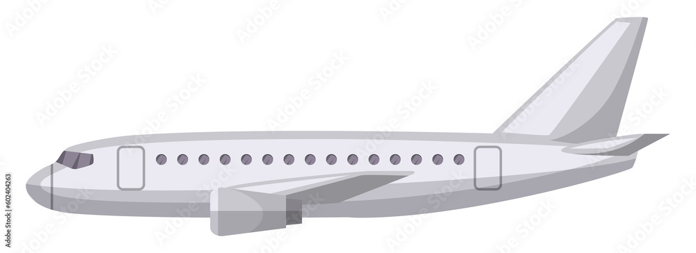 Airplane side view. Cartoon passenger jet icon Airplane side view. Cartoon passenger jet icon