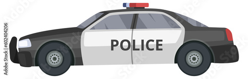Police car cartoon icon. Patrol auto side view