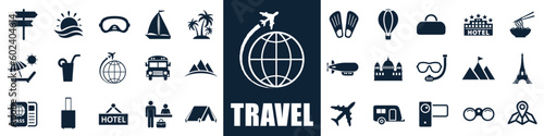Travel and tourism set icons, vocation signs elements – stock vector