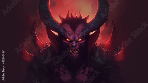 A demon with horns and wings. Fantasy concept , Illustration painting. Generative AI