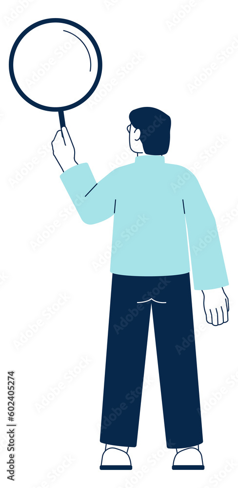 Man looking at magnifying glass. Research icon. Search symbol Man looking at magnifying glass. Research icon. Search symbol