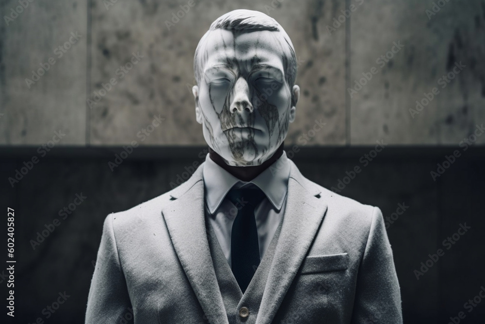 Business man statue or sculpture in a suit with the head made of marble. Ai generated Business man statue or sculpture in a suit with the head made of marble. Ai generated