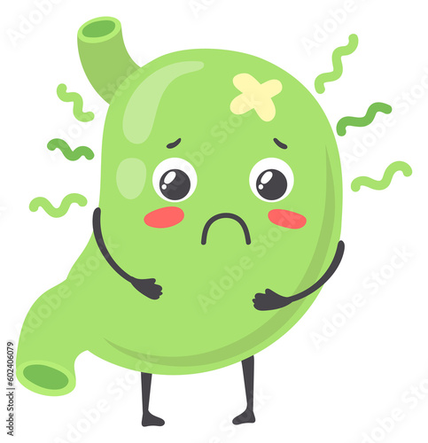 Canvastavla Sick stomach green mascot. Poisoning sickness character